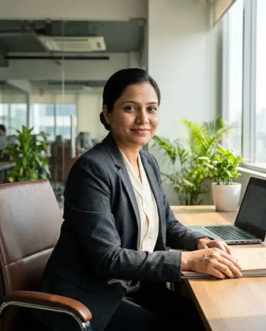 A chartered accountant going through papers with a client at her desk
